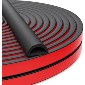26 Feet Weather Stripping Door Seal Self Adhesive EPDM Foam Rubber Seal Strip D-Shaped Door Weather Stripping for Door and Window, RV, Boat, Auto, Truck, Marine, W:0.75"; H:0.375"