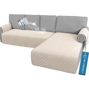 H.VERSAILTEX 100% Waterproof Couch Covers for Sectional Sofa 2 Piece L Shaped Couch Covers Thick and Durable Sofa Protector for Dogs(Right Chaise + 3 Seat Sofa, Coconut Milk)