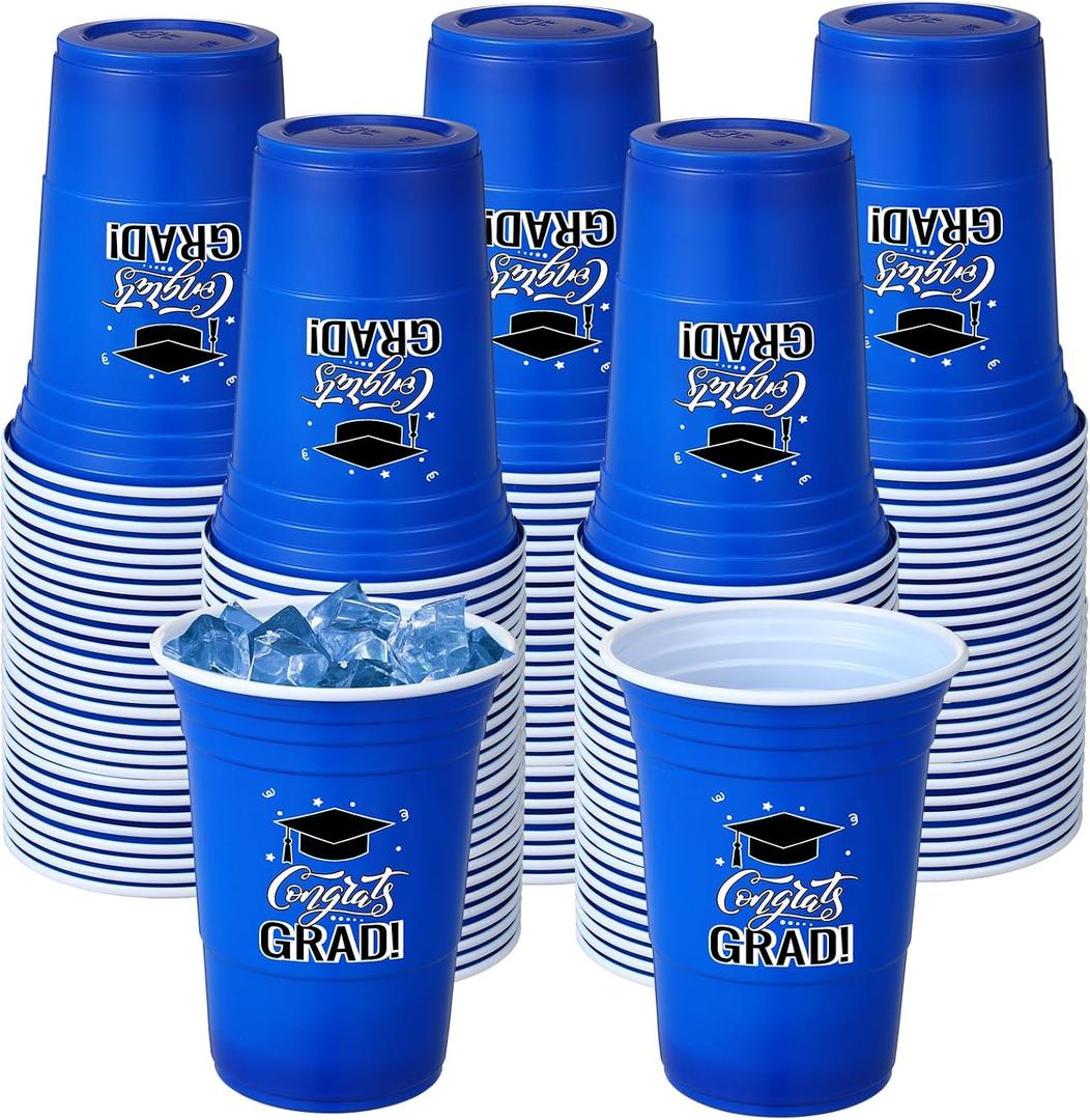 Ziliny 100 Pack Graduation Decorations 2026 16 oz Graduation Plastic Cups Congrats Grad Disposable Drinkware for Class of 2026 Grad Festivities Essential Graduate Party Favor Supplies (Blue)