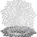 10 Pack Silver Metallic Vinyl Placemats for Thanksgiving, Christmas, Holiday, Leaf Design, 14.4 in