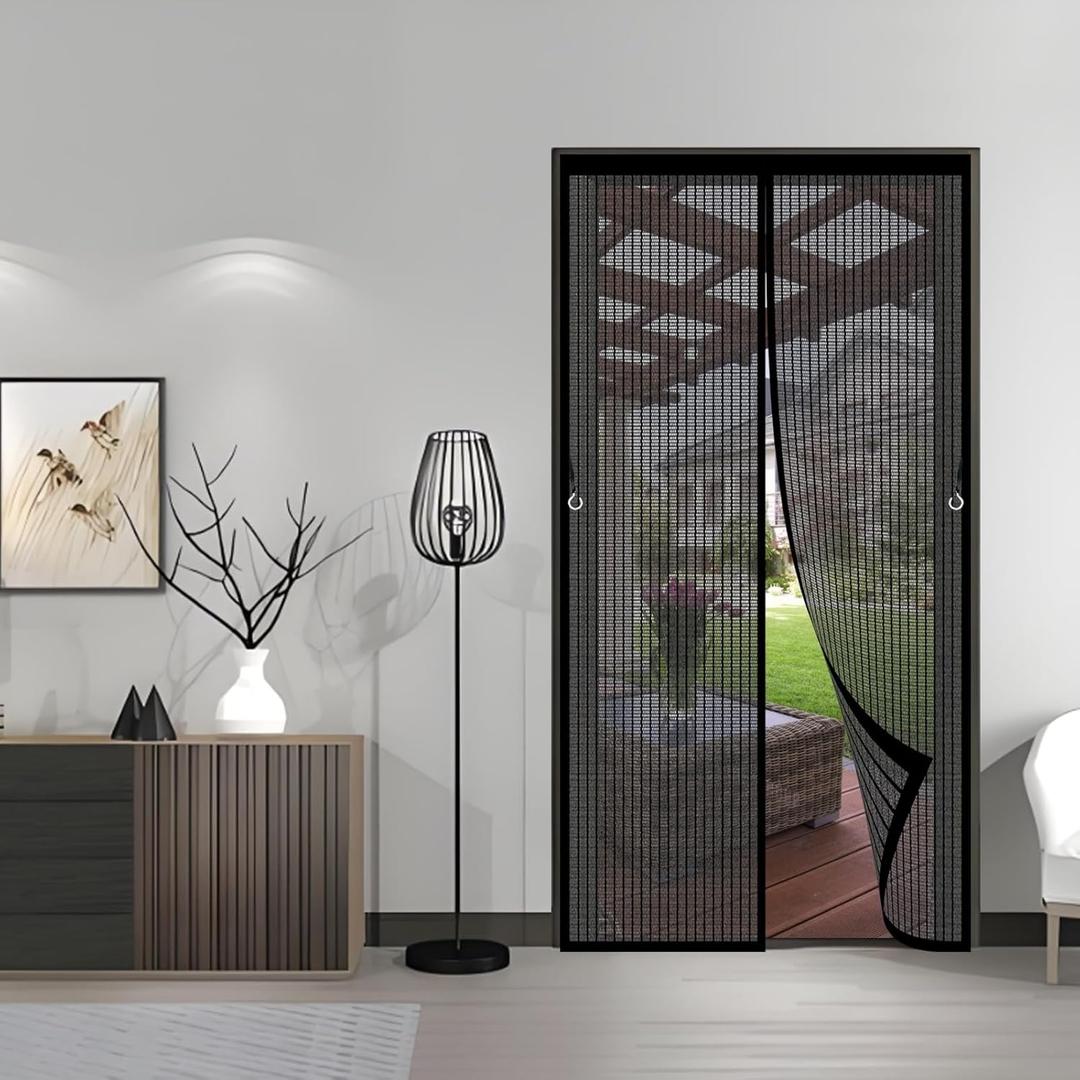 Magnetic Screen Door 88x207cm Whole Magnetic, Keeps Insects Out, Leaves Fresh Air Inside Door Screen Magnetic - Patio Door Balcony Door Curtain Black