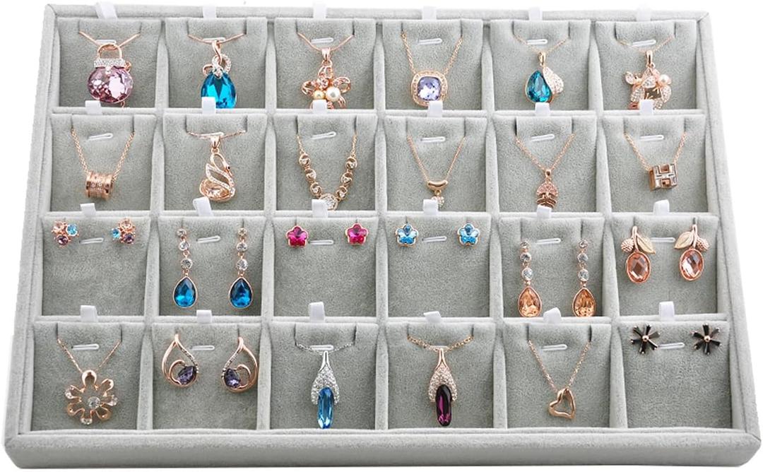 Oirlv Velvet Jewelry Tray 24 Grid liner Pendant Earrings Organizer Storage Trays Showcase Display Jewelry Holder