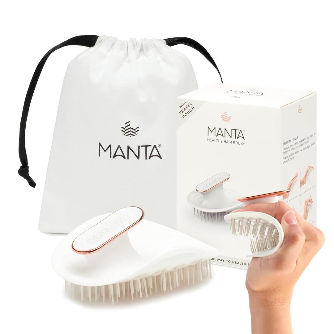 Manta Original Anti-Breakage Hairbrush Gentle Detangling Brush for Wet & Dry Hair, Flexible Hairbrush for All Types, Healthy Hair Care for Women & Men, White