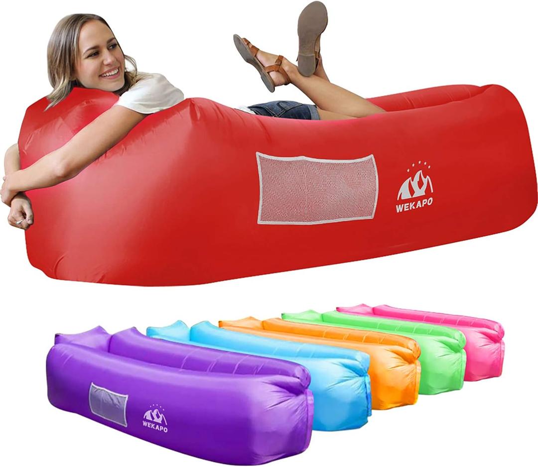 WEKAPO Inflatable Couch Air Lounger Chair - Camping & Beach Accessories, Portable Blow up Sofa for Hiking, Lawn, Indoor/Outdoor Movies & Music Festivals. Lightweight and Easy to Set Up Air Hammock (Red)