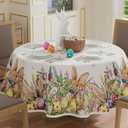 XCHI Bunny Ears Eggs Wildflowers Rabbits Easter Tablecloth Round Table Cloth Washable Table Covers for Indoor Dining Home Party Decorations 70x70 Inch