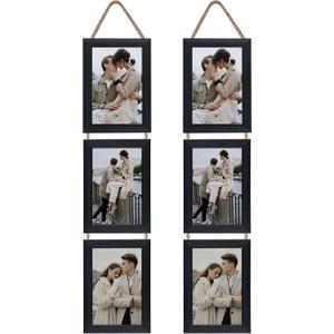 Lavezee 4x6 Collage Triple Picture Frames Set, Black 6 Opening Hanging Vertical Frame Made to Display 4 by 6 Inch Photo Print for Wall Decor
