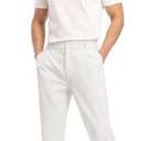 Rdruko Men's Lightweight Casual Pants Slim Fit Cotton Linen Pants Elastic Waist Summer Beach Pants with Pockets (White, L)