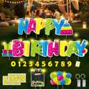Happy Birthday Yard Sign with Stakes & 33ft LED Lights, DIY Gold Age Number Stickers - Fast Setup Weatherproof Outdoor Party Lawn Decorations (Six 16"x11" Pre-Grouped Panels)
