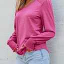 Dokotoo Women's Casual Long Sleeve Shirts Shirred Shoulders Solid Color Knit Tops Blouses (Pink, XL)