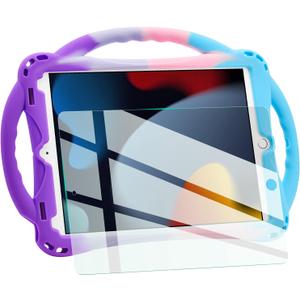 TopEsct Kids Case for iPad 10.2 inch - Shockproof Silicone Cover with Tempered Glass Screen Protector and Strap - Compatible with iPad 9th/8th/7th Gen (2021)" (Purple and Turquoise)