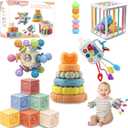 Baby Toys 0-6-12 Months,Montessori Toys for babise 0-6-12-18 Months,Incl Pull String Toy & Shape Sorter & Stacking Building Block & Manhattan ball & Baby Blocksmontessori baby toys for 1 + year