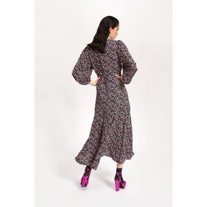 Women's Spring Wrap Maxi Dress Floral V Neck Long Sleeve Wedding Guest Party Casual Chiffon Dress (Large)