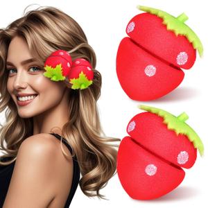 SOIMISS 18 Pack Sponge Hair Rollers Strawberry Shape Hair Curlers to Sleep in Heatless Curls Overnight Soft Curl Sponge for Women Girls Diy Night Styling Tool