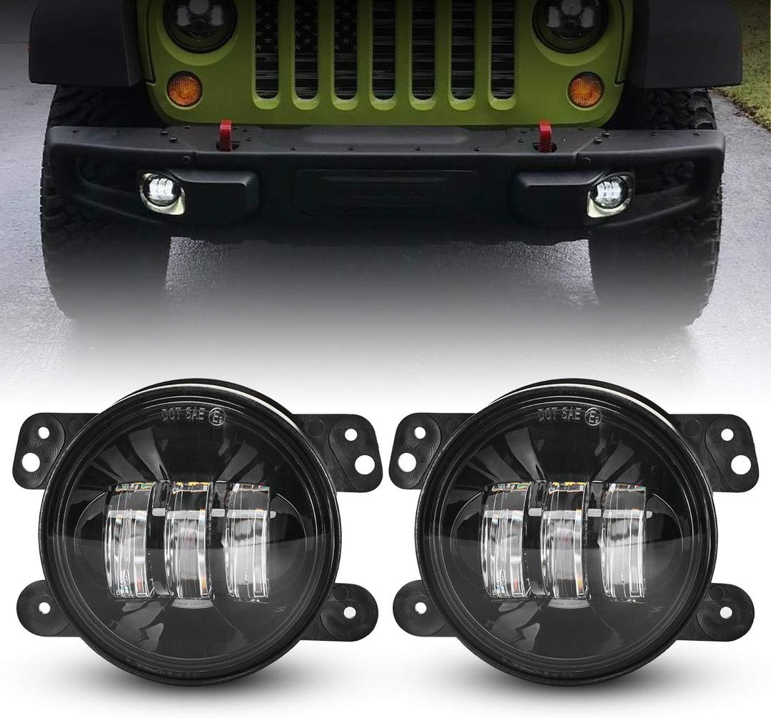 LX-LIGHT 4 Inch 60W LED Fog Light with EMC Compatible with Jeep Wrangler TJ LJ JK Dodge Journey Front Bumper Lights (White)