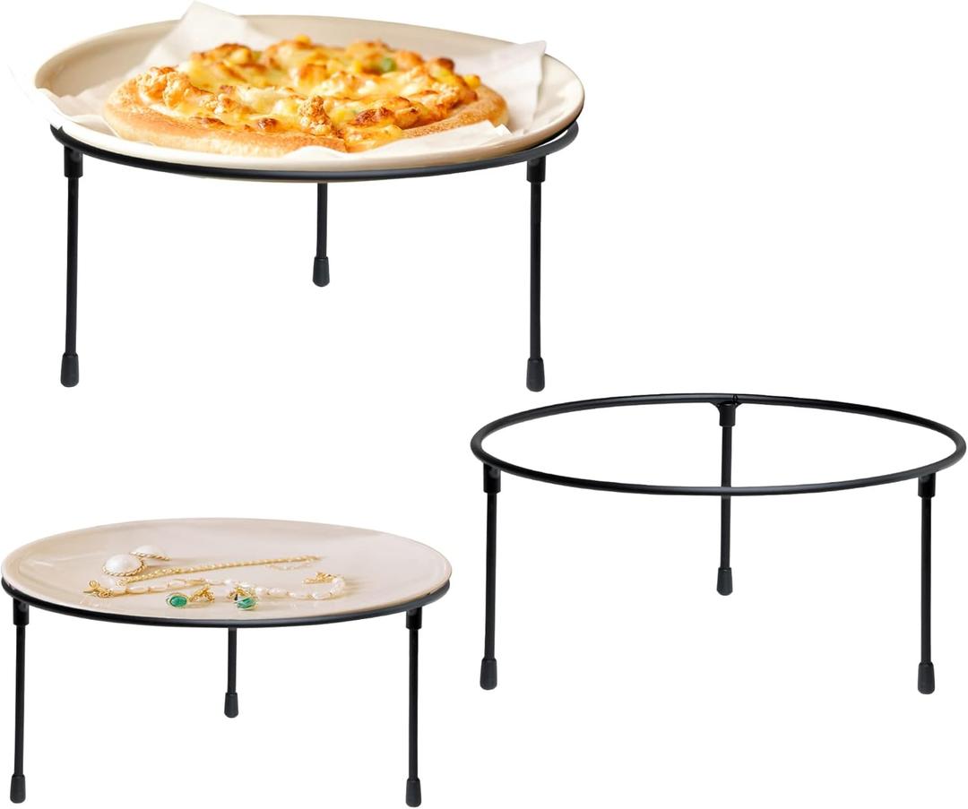 HPC DECOR Set of 3 Black Metal Wire Pizza Pan Riser Stands- Round Pizza Tray Riser Rack - Tabletop Display Racks for Food Platter Tray- Metal Display Stands for Home, Restaurant and Party