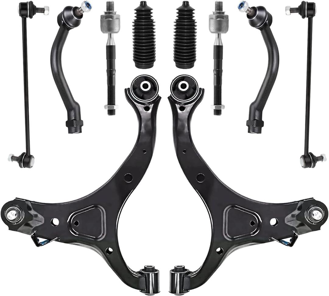 10 PCS Suspension Kit Control Arm and Ball Joints Kit Sway Bar Link Outer Inner Tie Rod Boot Bellows Compatible With 2007-2012 Hyundai Santa Fe 2011-2013 Kia Sorento Missing pieces