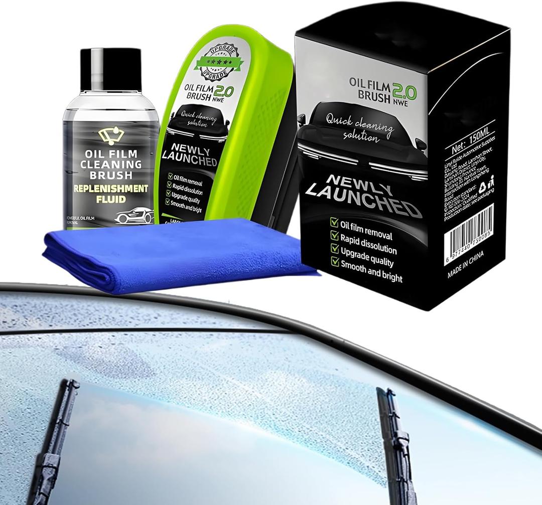 Cleaner, Clearvision Windshield Cleaner, Automotive Oil Film Cleaning Brush, Car Glass Oil Film Cleaner for All Vehicles, Improves Clarity and Visibility (1, Set-1)