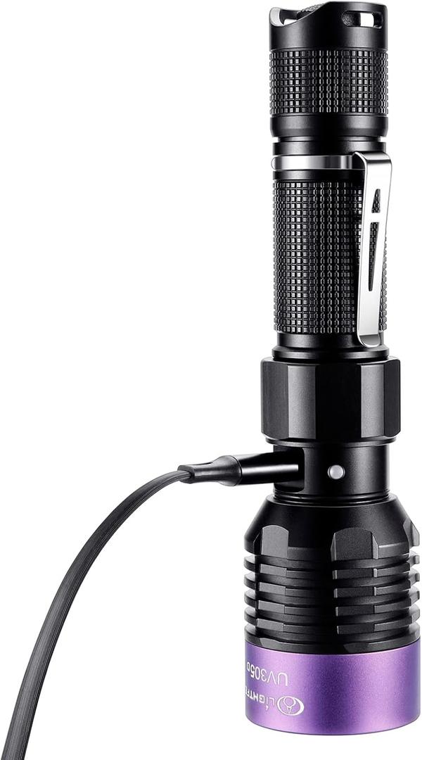 LIGHTFE UV305 High-Power UV Flashlight USB Rechargeable, Used for Hunting Ore, Scorpion and UV Glue Curing, Checking Pet Urine Stains, Identifying Currency, Official Anti-Counterfeiting Documents