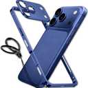 chubbycable ChubbyArmor LiteGo - Ultra-Thin Metal Heat Dissipation Evolved Case with Lens Protector & GripRing Phone Stand for iPhone 17 Pro, Dark Blue