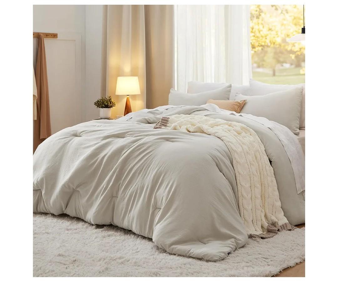 Bedsure Oversized King Comforter Set, Beige Soft Prewashed Bedding for All Seasons, 3 Pieces GentleSoft™ Bed Set, 1 Lightweight Comforter (120"x98") and 2 Pillowcases (20"x36")