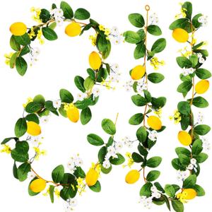 2PCS Artificial Lemon Garland (12Ft Total), Faux Fruit Vine with Greenery for Wedding Party, Wall Mantle Table Decor, Spring Summer Kitchen Door Decoration