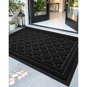 Color&Geometry Large Front Door Mat Outside Entrance, Heavy Duty Non Slip Low Profile Doormat for Entryway, Trap Dirt and Moisture Welcome Mats All-Weather, Easy Clean, Patio, Garage, 36"x60" Black