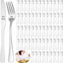 100 Pcs Silverware Set - Includes 50 Forks and 50 Knives - Stainless Steel Forks and Knives Flatware Tableware Cutlery Set for Wedding Dinner Party Restaurant Holiday Party
