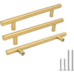 goldenwarm 15pcs Brushed Brass Cabinet Cupboard Drawer Door Handle Pull Knob for Furniture Kitchen Hardware 7-1/2in Hole Center 10in Overall Length