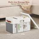 Fabric Clear Window Storage Bins with Lid, Closet Storage Box Linen Closet Baskets with 3 Handles for Organizing Clothing, Jeans, Shelves 15''- 3 Pack (Gray and White)