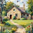DecorFriday Rustic Cottage Paint by Numbers Kit for Adults - DIY Stone Home with Garden Path Painting on Canvas, Acrylic Paint Set, Suitable for Beginners, Art for Home or Gifts(16X20IN Framed)
