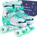Adjustable Kids Roller Skates for Girls Boys Toddlers Teens Youth | 4 Sizes in 1, 4‑Wheel Quad Skates,Light Up Wheels,for Children Adult Indoor Outdoor Sports,Birthday Gifts, Teal, M-Big Kid-1-4 