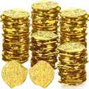 Hanaive 100 Pcs Pirate Coins Plastic Fake Play Coins Replica Spanish Doubloons for Pirate Party Treasure Chest Board Tokens Cosplay St. Patrick's (Gold, Classic)