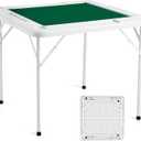 VEVOR Mahjong Table, 4 Player Folding Domino Table with Wear-Resistant Green Tabletop, Portable Square Card Table with 4 Cup Holders & 4 Chip Trays for Mahjong Poker Puzzles, 35.4 x 35.4-inch