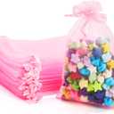 PACKINNO 100pcs Pink Organza Bags, Sheer Organza Bags 4x6 Inch, Small Mesh Bag, Drawstring Gift Bags for Jewelry, Party, Candy, Christmas, Festival, Bathroom Soaps, Makeup