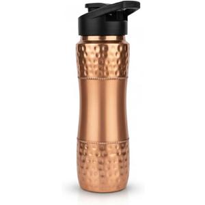 Copper Sipper Water Bottle | Hammered Copper Drinkware with Flip-Top Lid | Handmade Bottle for Daily Hydration, Gym, Office & Travel | Leak-Proof |