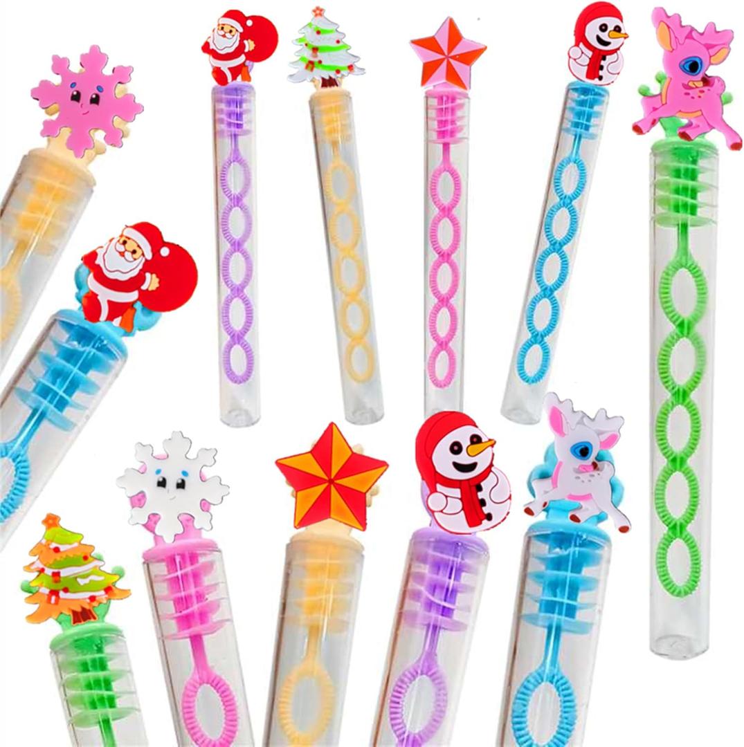 2 x 24 Packs Bulk Mini Christmas Cartoon Shape Bubble Wands, Boys and Girls Holiday Party Favors Student Gifts Christmas Party Supply
