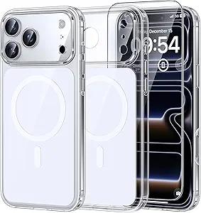 TAURI Original Design for iPhone 17 Pro Case, Compatible with MagSafe with Screen Protector, Anti-Yellowing Military-Grade Protection Shockproof Magnetic iPhone 17 Pro Case, Clear White