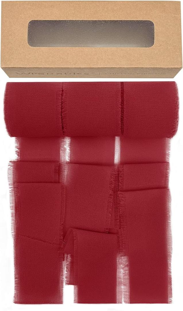 allydrew Fringe Chiffon Ribbons, 1.5 Inch x 21 Yd Frayed Edges Chiffon Ribbons for Wedding Invitations, Bridal Bouquet, Gift Wrapping, DIY Arts & Crafts (Set of 3), Burgundy