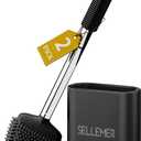 Sellemer Toilet Brush and Holder Set - Flexible Toilet Bowl Brush Head with Silicone Bristles, Compact Size for Storage and Organization, Ventilation Slots Base (2 Pack, Black)