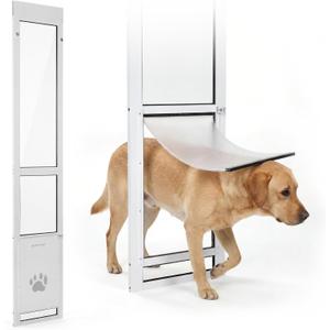Slevoo Sliding Glass Dog Door, No-Cut Installation, Height Adjustable 79 1/5" to 82", Upgraded Silicone Flap, Weatherproof & Secure Pet Door for Large Dogs, White Aluminum Frame (Large)