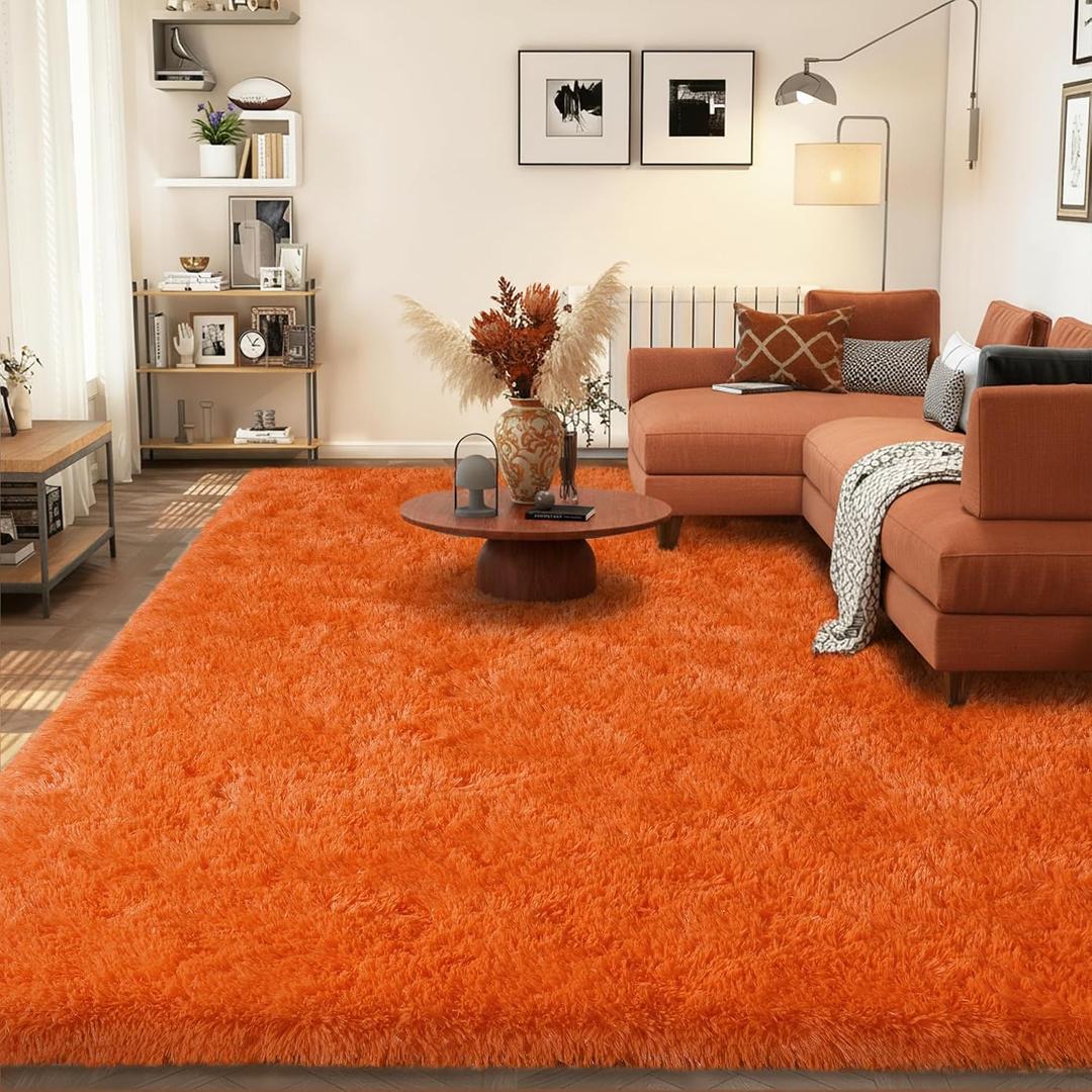 9x12 Large Area Rugs for Living Room, Orange Ultra Fluffy Plush Rug