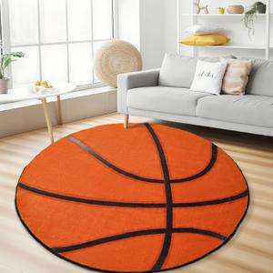 Round Basketball Rug–4ft Soft Washable Sport Area Rugs with Non Slip Backing,Carpet for Bedroom,Living Room and Basketball Room Decor