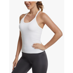 MathCat Seamless Workout Tank Tops with Built in Bra，Racerback Athletic Tank Tops Ribbed Soft Yoga Shirt Size XS
