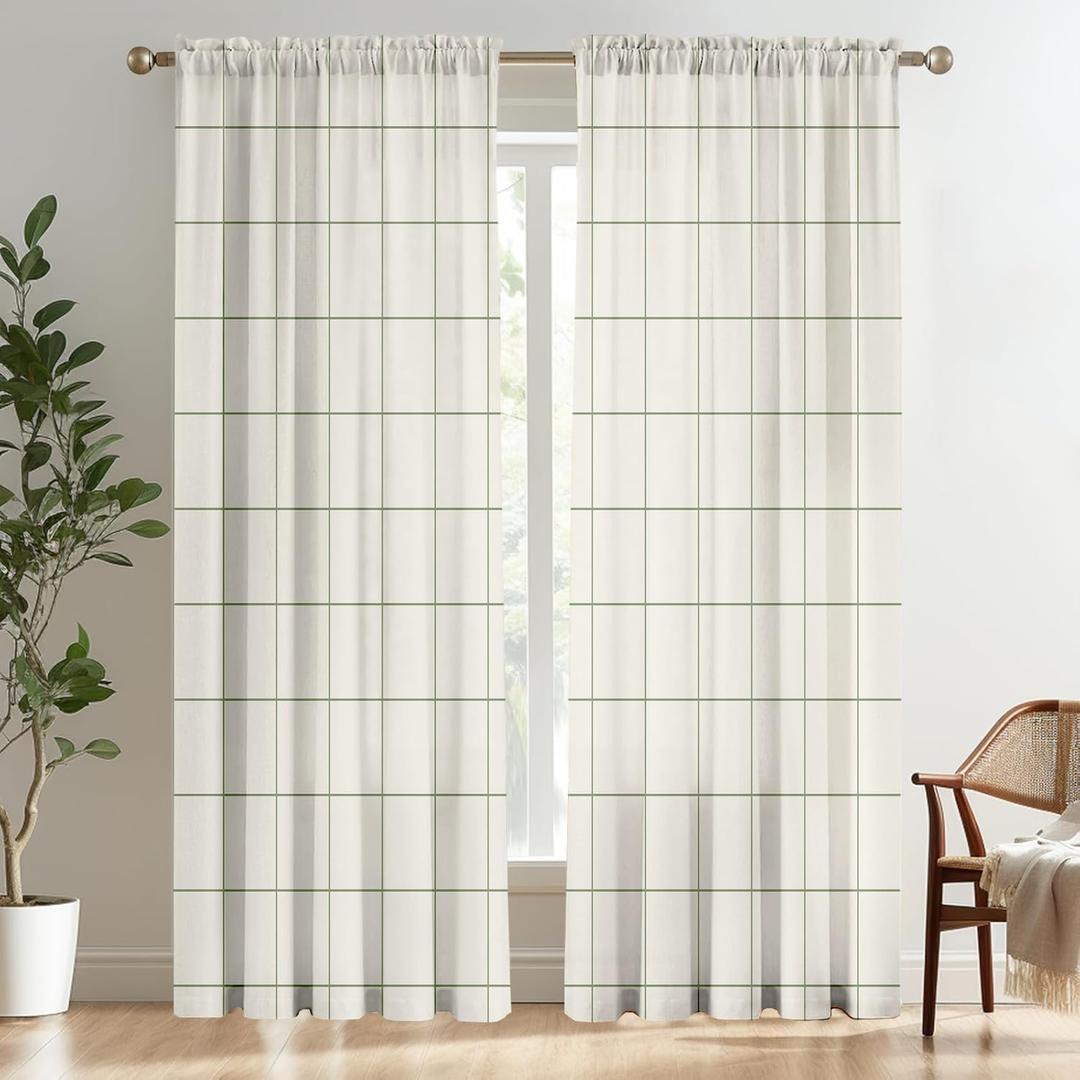 Plaid Gingham Curtains 84 inches Long for Bedroom Living Room 2 Panels, 52"W x 84"L