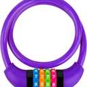 Bike Lock Cable, Bicycle Cable Lock with 4 Digit Combination & Large Lock Head, Resettable Kids Bike Cable Lock, 2 Ft x 1/2 IN, Lock for Bike, Scooter, Skateboard, motorcycle, E Bike (Purple)