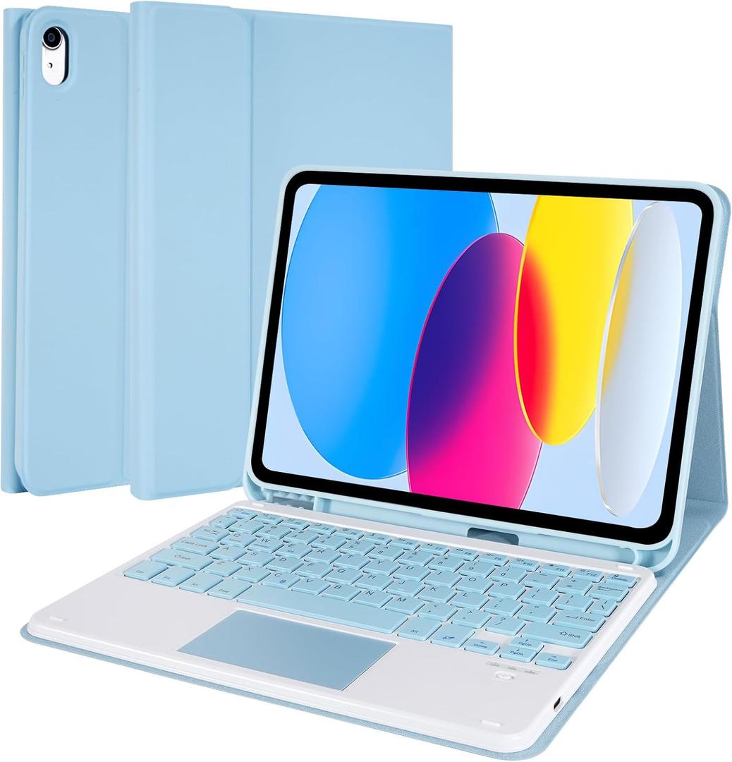 LAMA Touchpad Keyboard Case for iPad (A16) 11th Gen 2025 /10th Gen 2022, Folio Cover with Pencil Holder, Multi-Touch Trackpad, Wireless Magnetic Keyboard for iPad 11th 10th Generation, Blue