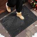 Yimobra Doormat Outdoor Entrance, Simple Stripes,All-Weather Waterproof & Non-Slip Mat for Front Door, Heavy Duty Polyester Welcome Mat for Outdoor Entrance, Garage, Patio-29.5x17Dark Grey