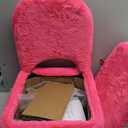 GREENSTELL Small Vanity Stool Chair with Storage and Folding Back, 13.4" x 15" x 30" Square Faux Fur Soft Ottoman, 4 Metal Legs with AntiSlip Feet, Furry Padded Seat for Makeup, Bedroom, Rose