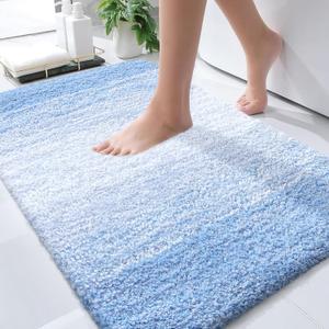 OLANLY Bathroom Rugs Mat 20x28, Extra Soft Absorbent Microfiber Bath Rugs, Rubber Backing, Quick Dry, Machine Washable Bath Mats for Bathroom Floor, Tub and Shower, Home Decor Accessories, Light Blue