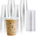 Lilymicky 90 Sets 16 oz Clear Plastic Cups With Flat Lids, 16 Ounce Disposable Drinking Cups With Lids for Ice Coffee, Smoothie, Slurpee, or Any Cold Drinks